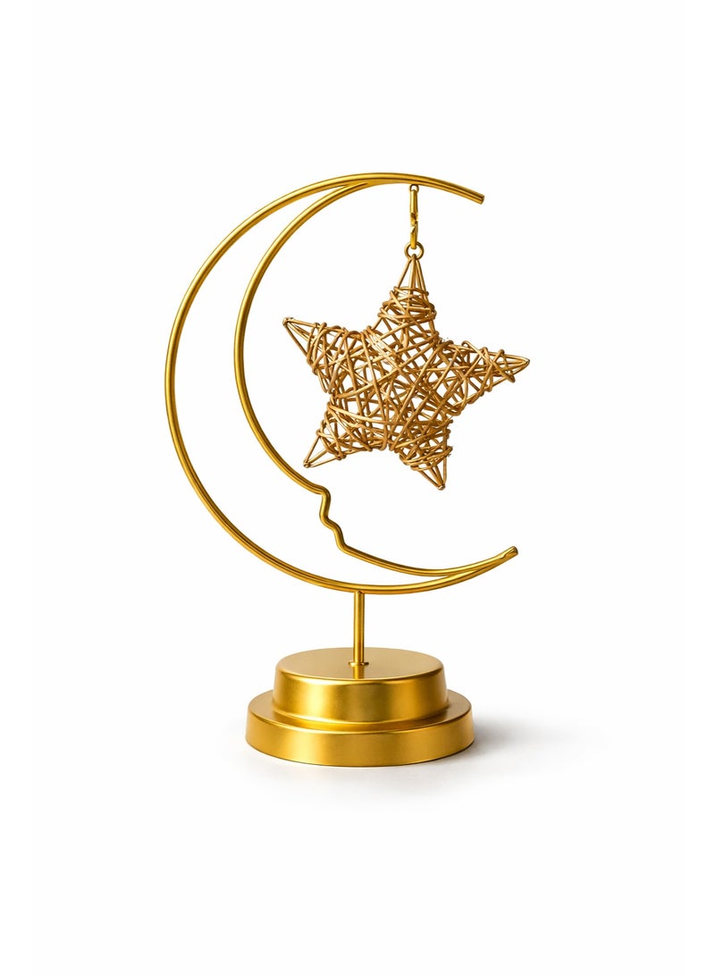 Home Care Golden Crescent Moon Table Lamp with Hanging Star Elegant Metal Decorative Night Light - Image 1
